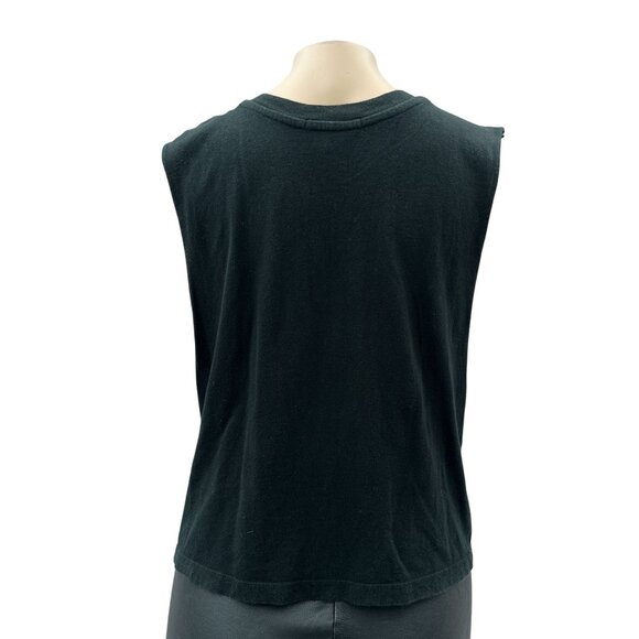 Forever 21 Black‎ Sleeveless Graphic Crop Tank Top "Cray" Gold Print Womens S - Picture 2 of 9